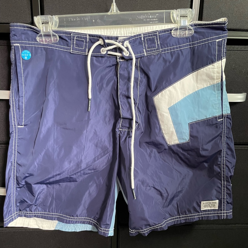 Mens G Star Board Shorts Size Medium Swimsuit Blue White